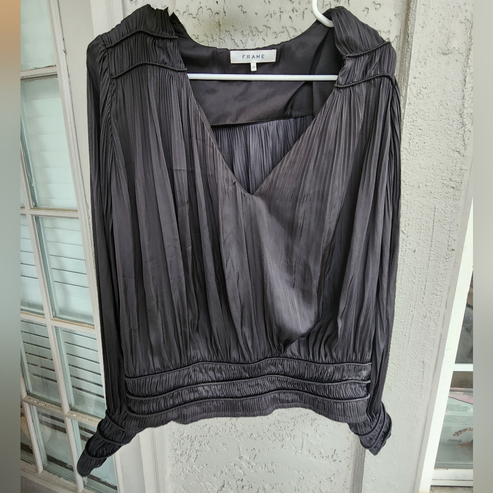 💛 Frame Black Women's Pleated Blouse Sz L
